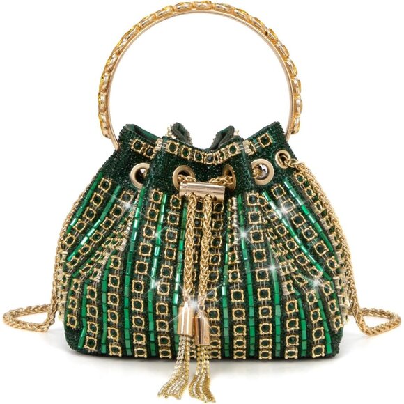 Womens Green Sparkly Diamond Evening Rhinestone Purse Glitter